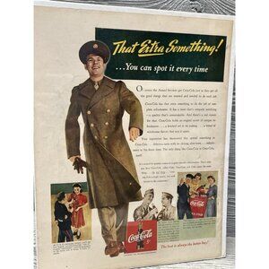 1943 Coca Cola Coke Genuine Vintage Print Ad Soda Soldier Military War Ephemera
